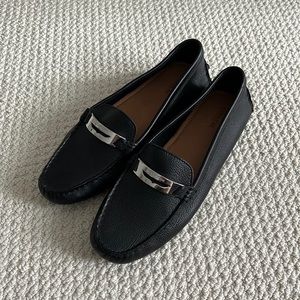 Coach black leather with silver detail driving loafers